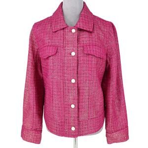 Chicos Jacket 2 Womens Large 12 Pink Metallic Full Zip Buttons Pockets Lined New